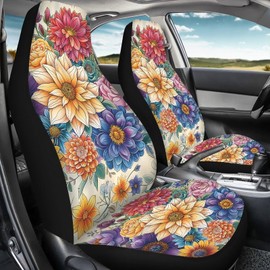 Bulopur Colorful Flowers Car Seat Covers Set of 2, Universal Front Car Seats Vehicle Enterior Protector Suitable Fits Most Car Auto SUV Sedan Truck Easy to Install