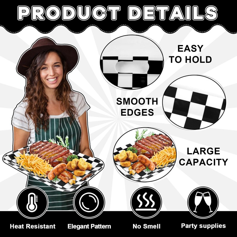gisgfim 2Pcs Black Checkered Serving Trays with Handles 16 x