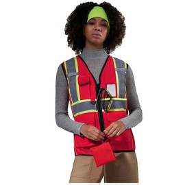 AYKRM red high vis reflective safety vest for women