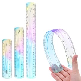 sourcing map 3pcs Flexible Plastic Ruler Set 15/20/30cm Metric Straight End Ruler Soft Bendable Ruler for Home Children Classroom Office Home Supplies, Colorful