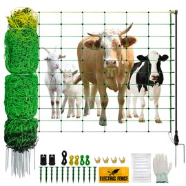 Electric Fence Netting, 35.43" H ×164 L' Portable Livestock Fencing for Sheep, Cattle, Net Fencing Kit with 14 Posts Double Spiked, Movable Poultry Netting for Backyards, Homesteaders, Farms Ranches