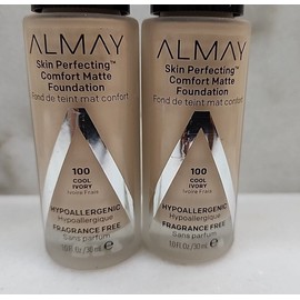 Almay 2 ALMAY SKIN PERFECTING COMFORT MATTE FOUNDATION ALL DAY WEAR 100 COOL IVORY