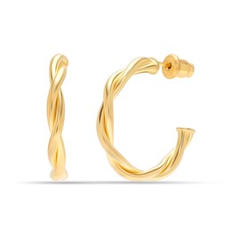 Charmsy 925 Sterling Silver 18K Gold-Plated Classic Twisted Hoop Earring for Women Teen
