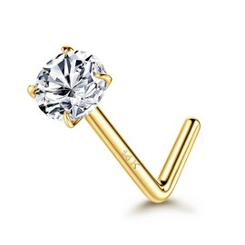 Thunaraz 14K Real Gold Nose Studs,20G Solid Gold Nose Rings, Simulated Diamond CZ Hypoallergenic Nose Piercings for Women Men 3MM