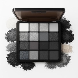 GOERTI Smoky Eyeshadow Palette, 16 Color Matte & Shimmer Glitter, High Pigment Blendable Long-Lasting Black Silver Gray Eyeshadow Set for Party Night-Out Looks (Black)