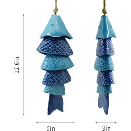 Hpoeude Koi Fish Ceramic Wind Chimes for Outside, 12Inch Garden Fish Decor, Beach Decor, Fish Sculptures for Outdoor, Patio, Pond.