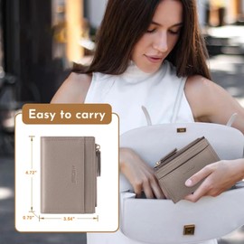 HKCLUF Small Wallet for Women Slim Credit Card Holder Vegan Leather Bifold Compact Wallet Women With Zipper Coin Pocket ID Window(grey)
