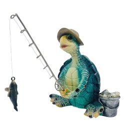 Xzlgyffy Turtle Fishing Decor, Summer Garden Statues, Nautical Coastal Beach Decorations, Home Office Decor Gifts, Bookshelf Desk Bathroom Tabletop Statue Ornament (Turtle Fishing)