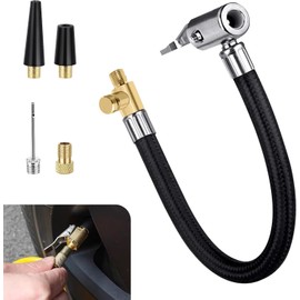 MLY 1 PC 360°Rotating End Tire Inflator Hose Adapter, Air Release Extention Hose for Quick Connect & Release, Tire Pump Portable Air Compressor with Presta Valve, Universal Schrader Valve (Black)