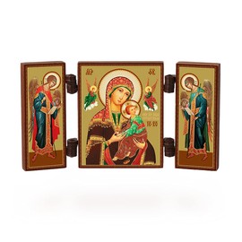 NKlaus - Mother of Perpetual Aid - Christian Icon Triptych - Strastnaja Vsepomogajushhaja - Travel Altar Wood 36172