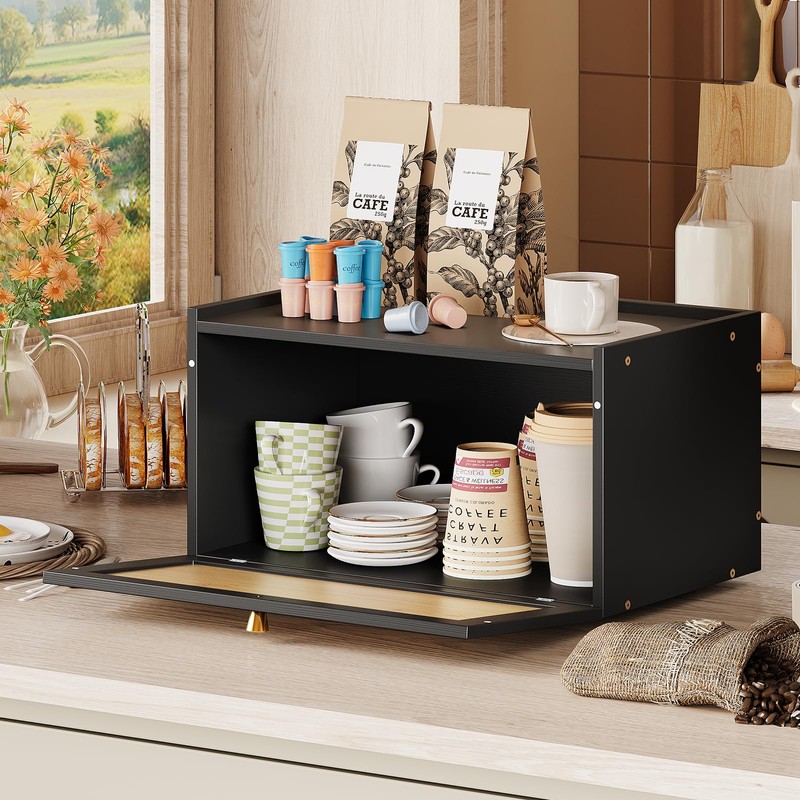Trironsun Rattan Bamboo Bread Box for Kitchen Counter Large Capacity