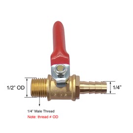 BesNPT Brass 1/4" NPT Male to 1/4" Barb Shut-Off Ball Valve for Water Fuel Air (Pack of 2)