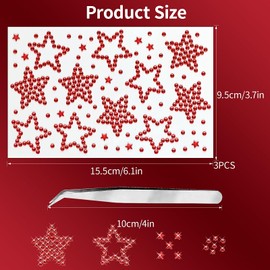 3 Sheers Red Star Gems Stickers Acrylic Star Rhinestone Sticker Self Adhesive Face Jewels Stick On Eye Nail Body Crystal Pearls Jewels Face Sticker Decorative Stickers for Independence Day