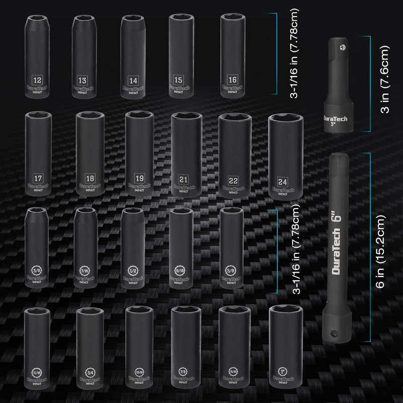DURATECH 24-Piece Impact Socket Set, 1/2" Drive Deep Impact Socket
