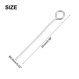 MECCANIXITY 50pcs Stainless Steel Eye Pins 0.6mm/24 Gauge 25mm Earring Flat Headpins for Jewelry Making Supplies Jewelry Findings, DIY Craft, Necklace, Silver