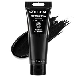 GOTEIDAL - Pintura acrílica negra, pintura negra Marte (8.45 onzas), tubos de 8.45 onzas, pinturas para manualidades, ricos pigmentos no tóxicos para 