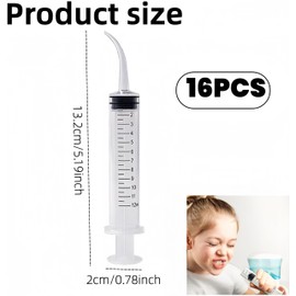 HJYDGJ Plastic Curved Tip Syringes Irrigation Syringe, With Curved Tip Syringe, 12ml Curved Mouth with Scale Syringe, Pet Feeding Syringe (16 PCS)