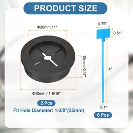 sourcing map 2Pcs Cable Cord Grommet, 1-3/8"(35mm) Rubber Desk Grommets Wire Pass Through Hole Cover with Marked Cable Ties for Home Office Cable Wire Protection, Black