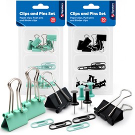 60Pcs Clip and Pins Set, Assorted of 12 Paper Clips Small, 12 Push Pins, 6 Pcs Binder Clips for Organising Document at Home, Office & Classroom, Paper Holding, Durable Coloured Stationery Essentials