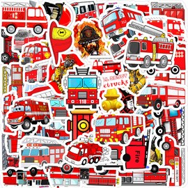 MARSFORCE Fire Truck Stickers, Gift for Kids Teen, Cute Waterproof Vinyl Decals for Travel Luggage Suitcase Laptop Water Bottle Skateboard Bike Helmet Guitar Scrapbook Diary Toy Phone Pad [50 PCS]
