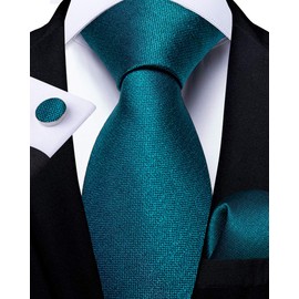 DiBanGu Conjunto de gemelos de seda para hombre con corbata y bolsillo de tela formal y corbata sólida, 02 Verde azulado, Medium
