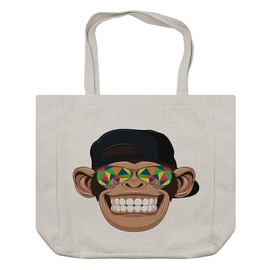 Ambesonne Cartoon Shopping Bag, Fun Hipster Monkey with Colorful Sunglasses and Hat Rapper Hippie Ape Art, Eco-Friendly Reusable Bag for Groceries Beach and More, 15.5" X 14.5", Cream