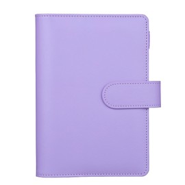 HAUTOCO PU Leather A6 Budget Binder Cover, Refillable 6 Ring Notebook Folder Personal Planner for Money Organiser, Loose Leaf Money Saving Wallet Cash Stuffing Binder, Purple
