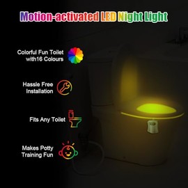 HOTUT HOTUT Motion Sensor Toilet Night Light, 16 Colors Home Toilet Light Bathroom Body Motion Sensor Toilet Bowl Seat Lamp, Adjustable Motion Activated Toilet Night Light for Any Toilet (1 Pack)