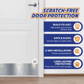 Panther Armor 8x30 Inch Silver Door Kick Plate, 1mm Thick Stainless Steel, Anti-Corrosive Metal Door Plate for Dog Scratching, Door Protector, Durable Kick Plate for Bottom of Door