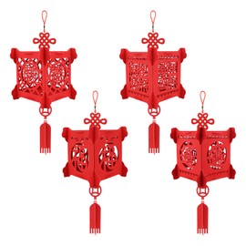 Bekecidi 4 PCS Red Chinese Lanterns Chinese New Year Decorations Traditional Red Lanterns Felt Hanging Decorations for Home Festival Party Spring Festival Celebration Supplies Indoor Outdoor