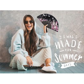 Zolee Small Folding Hand Fan for Women - Chinese Japanese Vintage Bamboo Silk Fans - for Dance, Performance, Decoration, Wedding, Party，Gift (WZS-Black)