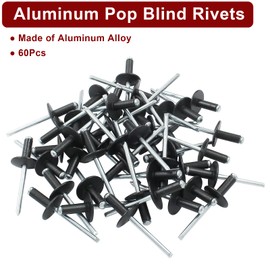 Zorveiio 60 Pcs 3/16" x 5/8" Large Flange Aluminum Blind Rivets Dome Head Pop Rivets for Installing Accessories, Black