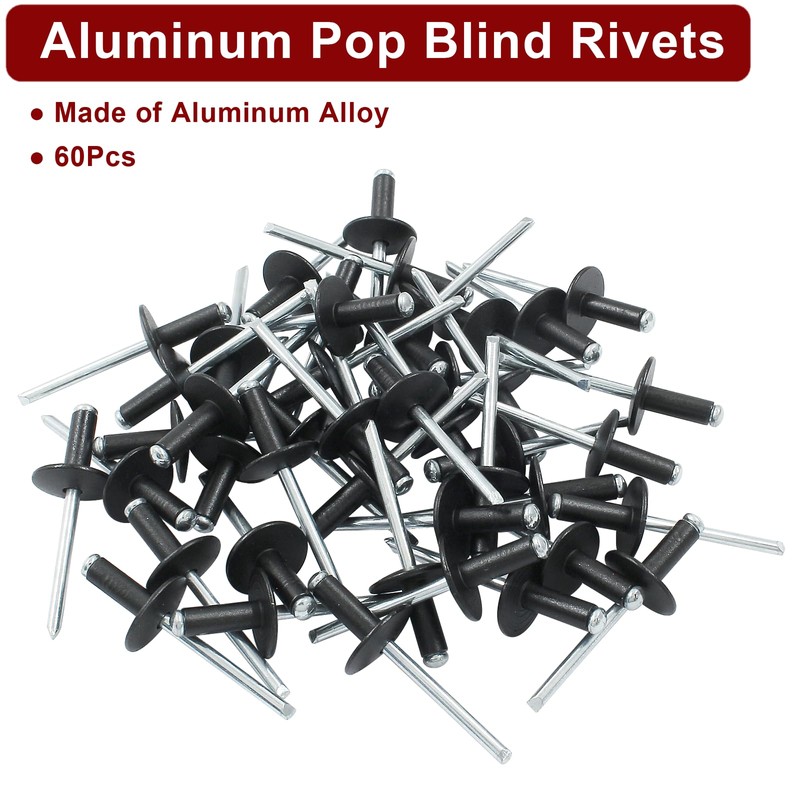 Zorveiio 60 Pcs 3/16" x 5/8" Large Flange Aluminum Blind