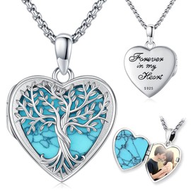 Odinstone Locket for Opening Pictures Tree of Life Locket Necklace Women's 925 Sterling Silver Pendant Photo Locket for Women Gifts for Women Mum, Sterling Silver, Cubic Zirconia