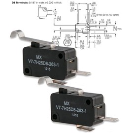 Honeywell S&C V7-7H25D8-263-1 (Pack of 2) Micro Switch, Roller Lever, SPST-NO