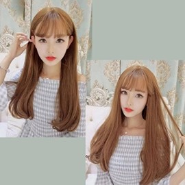 Goddess Hair Natural Wave Fashion Long Straight Hair Wig (KYR-WFGRQW1) Tia-Milk Brown Net / 여신머리 자연스러운 웨이브 패션 롱 생머리 가발 (KYR-WFGRQW1) 티아-밀크브라운망X