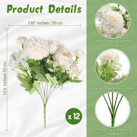 Tigeen Artificial Flowers Artificial Peonies Silk Flowers Faux Peony Fake Peony Silk Hydrangea Bouquet for Wedding Table Centerpiece Floral Vase Decor(White,24 Bundles)