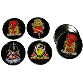 Tattoo Flash Cartoon Coasters from Sourpuss Clothing (Set of 4 in Metal Tin)