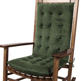 FlyGulls Rocking Chair Cushions Indoor Velvet Chair Pads High Back and Seat Cushion 2 Piece Set Green
