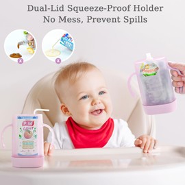 MOMUSE Dual-Lid Squeeze Pouch Holder for Food Pouches & Drink Boxes, Baby Pouch Holder with Larger Capacity, Versatile Design for Self-Feeding, Anti-Squeeze Pouch Holder No Spill No Mess, Lightweight
