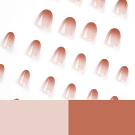 Magrace Press on Nails Short Almond Fake Nails French Tips Full Cover Short Round False Nails with Designs 24 Pcs Stick on Nails for Women and Girls