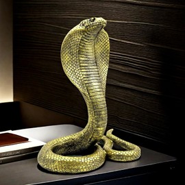 10 INCH Large King Cobra Snake Statue Figurine Sculpture Animal Figure Collectible Gifts for Snake Lover Office Home Decor Desk Accessories Decoration Garden Yard Figurines Outdoor Decor Vintage Gold