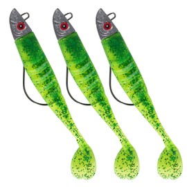 Dr.Fish 3pcs Soft Fishing Lures Jig Head with Paddle Tail Soft Fishing Lures 13CM 26g Fishing Accessories for Sea Fishing Bass Pike Trout Perch,Color: Grass green