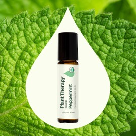 Plant Therapy Organic Peppermint Essential Oil 100% Pure, Pre-Diluted Roll-On, Natural Aromatherapy, for Neck Tension, Muscle Discomfort, & Cooling, Therapeutic Grade 10 mL (1/3 oz)