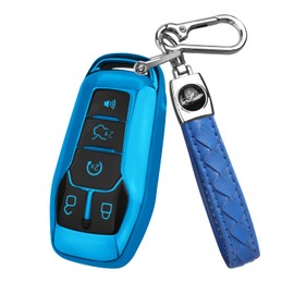 QBUC Ford Key Fob Cover with Keychain, Shell Compatible with Ford Explorer F150 Lincoln MKC MKX MKZ Fusion Mustang Edge Remote Key Vehicle Accessories (Blue, Series 2)