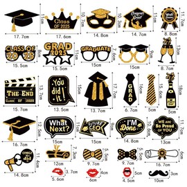 Losuya 30pcs Black Gold 2025 Graduation Photo Booth Props Congrats Grad Class of 2025 Graduate Celebrations Party Props Supplies