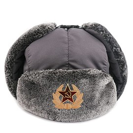 GFM® Mens Ushanka Faux Fur Russian Winter Trapper Bomber Hat - Grey (Ush-SOFTCTN-BH-STRLF)