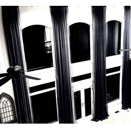Ikiriska Extra Long Sheer Voile Curtain with Grommet top for high Ceiling 10 16 17 18-24ft Length Gray White Custom Made 100" Wide 2 Story Drape Free Swatch (Black, 16 feet)