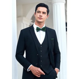 Enlision Forest Green Bow Tie for Men Pre-tied Bow Ties and Handkerchief Formal Elegant Bowtie and Pocket Square Set Wedding Party Dicky Bowties