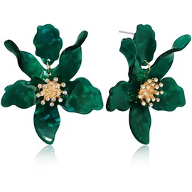 Unique Bohemian Oversized Acrylic Resin Flower Dangle Drop Earrings Summer Retro Large Sparkly Hawaii Crystal Flower Lei Stud Earrings for Women Girls Statement Wedding Jewelry Gifts, Metal, n/p